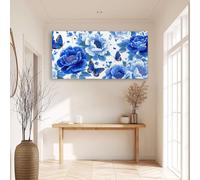 Blue Botanical Floral Butterfly Framed Canvas Wall Art - Retro Canvas Prints Posters for Bedroom Living Room & Home Office Decor, Durable Water Resistant Art 100 x 75 cm