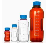 Blue Bottle - Clear Glass Bottle with GL45 Silicone Label Ring Sizes: 125ml, 250ml, 500ml, 1000ml(1000ml brown)