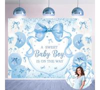 Blue Bow Baby Shower Backdrop for Boys 6x4FT A Sweet Baby Boy is On His Way Banner Background Welcome Baby Boy Baby Shower Party Decorations Photo Props