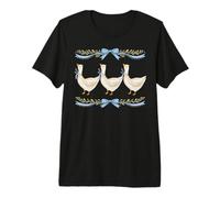 Blue Bow Goose Trio Watercolor Winter Garland Graphic Premium T-Shirt