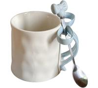 (Blue) Bow Mug, Bow Coffee Cup, Coffee Mug with Bow, Ceramic Mug for Hot Chocolate, Ceramic Cup with Pink Bow Handle and Coffee Spoon, Charming Bow Mug