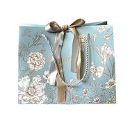 Blue Bow Paper Tote Bags 20-Pack per Size Thickened Ribbon Handle Bags for Clothing Store, Retail Packaging, Birthday Gift Wrapping Supplies(S)