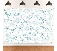 Blue Bow Seashell Ocean Beach Backdrop - Sea Starfish Seashell Under The Sea Baby Shower Birthday Party Backdrop, Seashells & Wedding Bells Bridal Shower Decorations 7x5ft