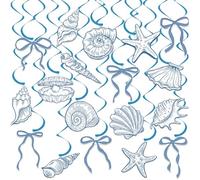 Blue Bow Starfish and Seashell Hanging Swirls Under The Sea Ocean Coastal Nautical Beach Party Decorations for Summer Wedding Bachelorette Baby Shower Party Favors