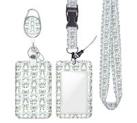 Blue Bows with Cute ID Badge Holder Badge Reel Lanyards for ID Badges Work Vertical Protector Retractable Carabiner Clips Heavy Duty Key Lanyard for Women Nurse Doctor Teacher Christmas Office Gifts