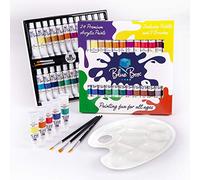 Blue Box - Acrylic Paint Set - Perfect for Beginners, Artists & Professionals - 24 Non-Toxic Colours, 3 Paint Brushes & 1 Reusable Palette - Safe On Canvas, Paper, Wood, Fabric, Ceramics & More!