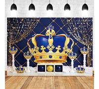 Blue Boy 1st Birthday Photography Background Royal Blue and Gold King Crown Party Decoration Prince 1st Birthday Party Backdrop Royal Prince Baby Shower Backdrop Cake Smash Banner (7X5FT)