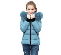 Blue Boy & Girls Parka Hooded Jacket 11 Years Down Kids Coat Zipper Pocket Outerwear Quilted Winter Warm Outdoor Wear Stand Collar Windproof Windbreaker