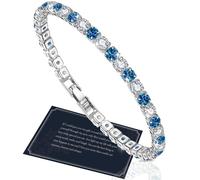 Blue Bracelets for Women, Silver Plated Tennis Bracelet with 4MM Crystals, Adjustable, 17.5CM