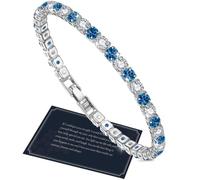 Blue Bracelets Silver Plated Tennis Bracelet, Womens - 4MM Crystals, Adjustable 18.5CM