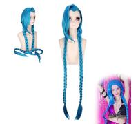 Blue Braid Cosplay Wig | Long Synthetic Anime Hair with Bangs | Pre-Styled Twin Tails for Women | Perfect for Character Costume & Halloween Party