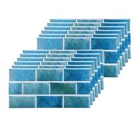 Blue Brick Tile Stickers for Bathroom Kitchen Waterproof Vinyl Stick on Tiles Backsplash Self Adhesives Wall Tile Transfers Peel and Stick Tile Decals for Living Room - 30x15cm (12 Sheets)