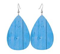 Blue Bright Wood Grain Print Earrings for Women, Fashion Teardrop Leather Earrings for Women Trendy, Colorful Tear Drop Earring Jewelry