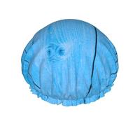 Blue Bright Wood Grain Print Shower Caps for Women, Reusable Double Layers Elastic Band Long Hair Bath Caps for Shower
