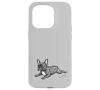 Blue Brindle Frenchie Frog Pose Canine Line Art Case for iPhone 15 Pro