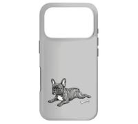 Blue Brindle Frenchie Frog Pose Canine Line Art Case for iPhone 17 Pro