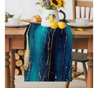 Blue Bronzing Marble Table Runner 16x72 Inches Long Fluid Modern Abstract Art Cotton Linen Table Runner Burlap Style for Dinner Table Party Decor Tabletop Decorations