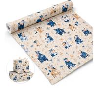 Blue Brown Cows Wrapping Paper Roll for Farm Party Presents 196.85×16.93 In