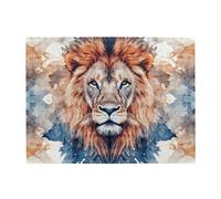 Blue-Brown Lion'S Head Wooden Puzzle 500 Piece Jigsaw Puzzle for Adults Challenging Puzzle for Game Size 15"x20.4"