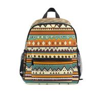 Blue Brown Orange Aztec Geometry Pattern Toddler Backpack, Boy Backpack Preschool Bag Kindergarten Schoolbag Nursery Travel Bag for Girl
