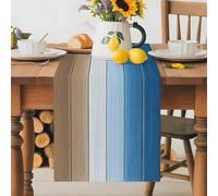 Blue Brown Table Runner 14x72 Inches Long Gradient Wood Grain Farmhouse Vintage Cotton Linen Table Runner Burlap Style for Dinner Table Party Decor Tabletop Decorations