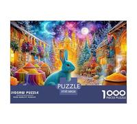 Blue Bunny in Colorful Market Under Starry Sky 1000-Piece Jigsaw Puzzle Cute Rabbit Educational Toy for Kids Age 12+ & Adults 38x26cm/1000pcs
