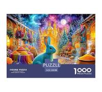 Blue Bunny in Colorful Market Under Starry Sky 1000-Piece Jigsaw Puzzle Cute Rabbit Ideal for Men, Women, Kids & Elders 52x38cm/1000pcs