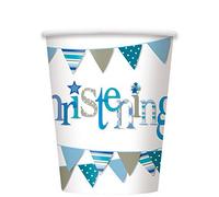Blue Bunting Christening Paper Cups (9oz) Pack of 8 - Durable & Festive Design, Perfect for Celebrations