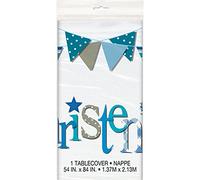 Blue Bunting Christening Rectangular Plastic Table Cover (137cm x 213cm) 1 Piece - Perfect for Baptism Celebrations, 54" x 84"