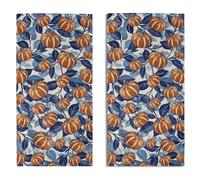 Blue Burnt Orange Fall Pumpkin Hand Towels for Bathroom Set of 2 Autumn Harvest Thanksgiving Day Holiday Print Decorative Handtowels Soft Absorbent Bath Towel for Home Guest Room Hotel Gym Spa
