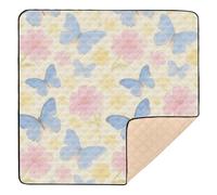 Blue Butterflies and Pink Flowers Soft Padded Baby Play mat Activity Gym for Floor 1-Piecing Foldable Baby Tummy time Play mat for Baby Toddler Infant, 50'' x 50''alfombrillas para Bebes jugar