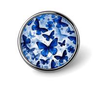 Blue Butterflies Badge Holder Personalized Metal Button Pin Fashion Round Badge with Pattern Pin DIY Button Badges Exquisite Brooch Crafts Gift Clothes Decorative Pins