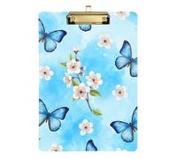 Blue Butterflies Cherry Blossoms Clipboard Portable Clipboards Hanging Clipboards A4 Standard Size with Low Profile Metal Clip for Teachers, Students, Nurses
