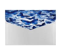 Blue Butterflies File Folder with Snap&6 Pockets Reusable File Organizer Portable Document Paper Bill Receipt Organizer Plastic Envelopes for Office College Letter Size