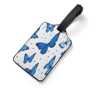 Blue Butterflies Luggage Tags for Suitcase with Name Id Labels PU Leather Travel Baggage Tag Gift for Men Women