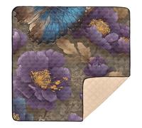 Blue Butterflies on Purple Blooms Art Cute Foldable Baby Activity Play Mat for Indoor Outdoor Non-Toxic Baby Play Tummy Time Mat for Baby Kids Toddlers Infants, 50'' x 50''