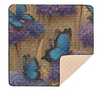 Blue Butterflies on Purple Cluster Flowers Art Soft Thick Baby Activity Play Mat for Floor Portable Tummy Time Activity Mat for Baby Toddler Infant, 50'' x 50''