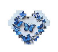 Blue Butterflies Print Building Brick Block Puzzle Heart Shaped,Christmas Valentines Birthday Anniversary Presents