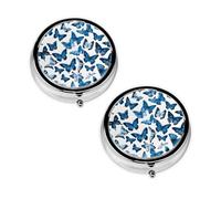 Blue Butterflies Print Pill Box 3 Compartment Medicine Pill Case,Portable for Pocket Or Purse Pill Organizer Decorative Metal Medicine Vitamin Organizer Unique Gift