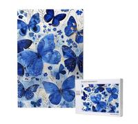 Blue Butterflies Printed 1000 Piece Jigsaw Puzzle for Adults, Cut Brain Teaser Game for Family Home Decor Gift(29.5x19.7 Inch)