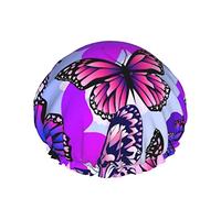 Blue Butterflies Reusable Bath Shower Cap For Women Long Hair,Double Layer Waterproof Bathing Shower Hat Hair Protector For Kids Girls Women,1 Pack