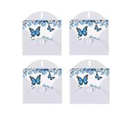 Blue Butterflies White Flowers Print Blank Greeting Cards, Love Buttons, Pearl Paper Envelopes Suitable For Various Occasions - Anniversary Cards, Thank You Cards, Holiday Cards, Wedding Cards