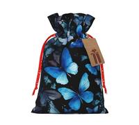 Blue Butterflies White Flowers Print Christmas Gift Bag,Storage Sack With Tags,Reusable Christmas Gift Package Bag