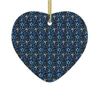 Blue Butterflies White Flowers Print Doublesided Decor Heart-Shaped Ceramic Christmas Ornament Xmas Party Ornaments