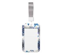 Blue Butterflies White Flowers Print Id Card Holder,Badge Holder with Lanyard,Work Pass Protector for Office Staff School Nurse