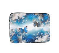 Blue Butterflies White Flowers Print Laptop Sleeve, Compact Portable Protection for 12 inch Devices, Pad Tablet, Work, Travel & Office Use