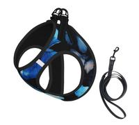 Blue Butterflies White Flowers Print Reflective No Choke Pet Vest Harness,Adjustable Soft Padded Dog Harness With Easy Control Handle