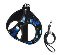 Blue Butterflies White Flowers Print Reflective No Choke Pet Vest Harness,Adjustable Soft Padded Dog Harness With Easy Control Handle
