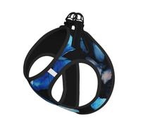 Blue Butterflies White Flowers Print Reflective No Choke Pet Vest Harness,Adjustable Soft Padded Dog Harness With Easy Control Handle