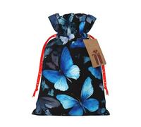Blue Butterflies White Flowers Printing Christmas Drawstring Gift Bags For Xmas Birthday Wedding Party Present Sacks